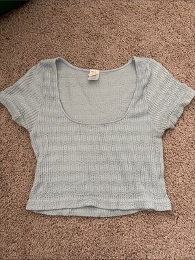 Pacsun Light Blue Scoop Neck Ribbed Crop Top - Women